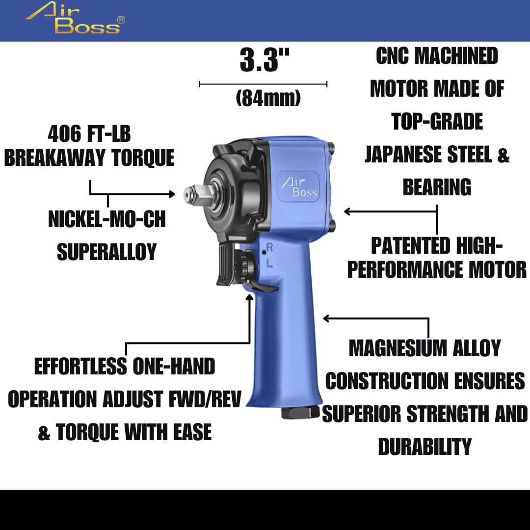 AIRBOSS AW-80J 3/8" Drive Stubby Air Impact Wrench product image 2