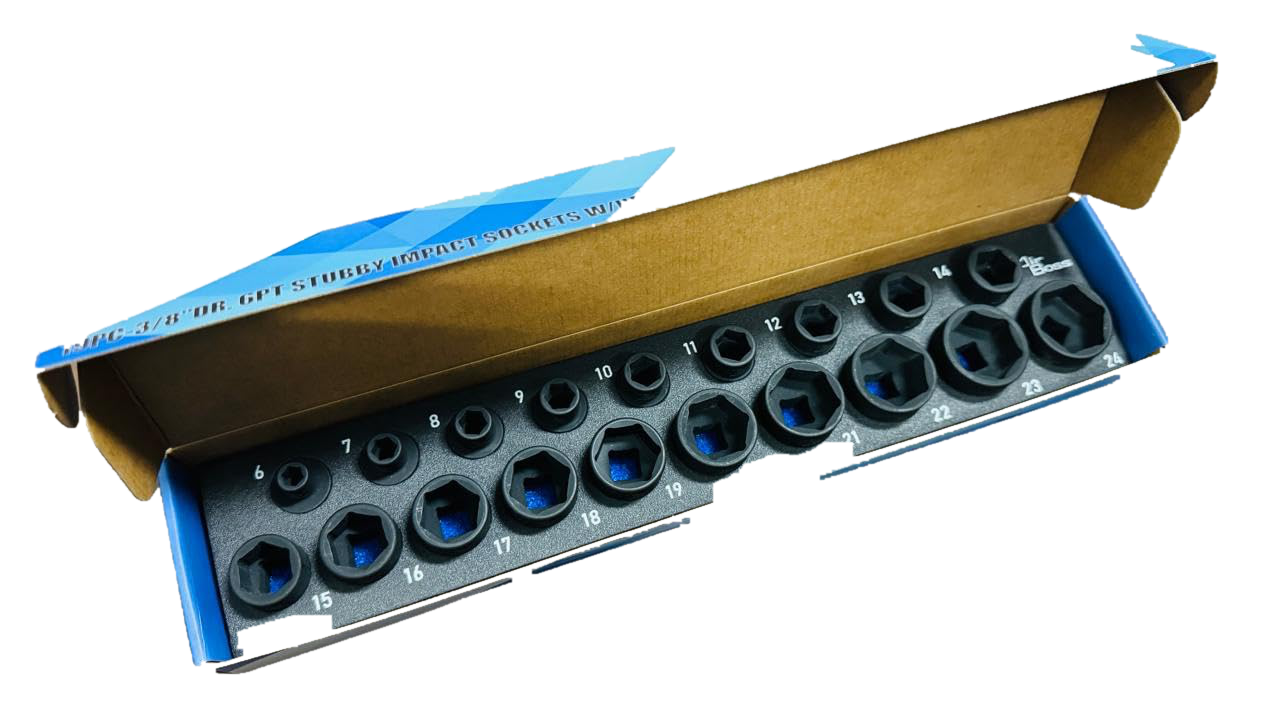 AIRBOSS SK-0015-S 3/8" Drive Nano Stubby Impact Socket Set — 19-Piece Metric 6-24mm